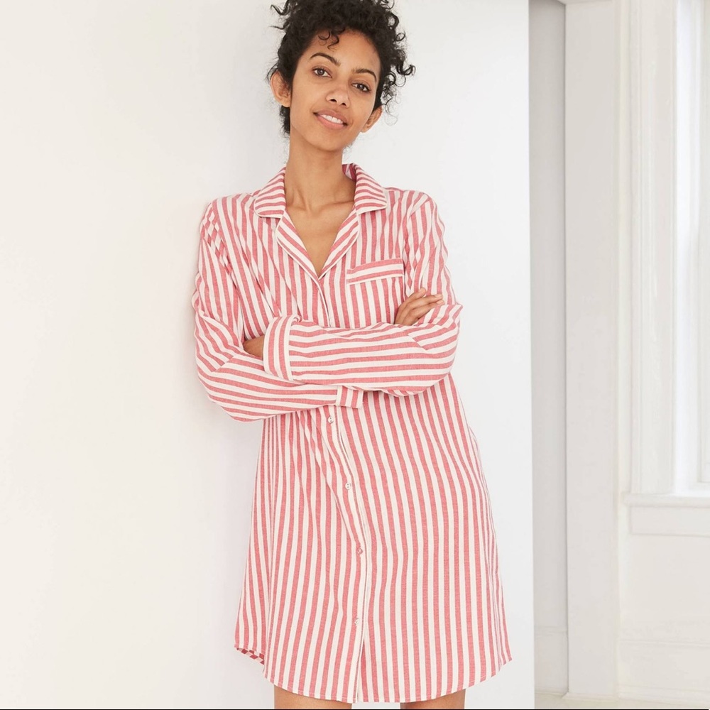 Striped Button Up Night Shirt.